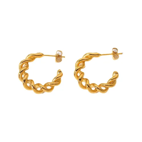 JDET353 18K Gold Plated Hoop Women's Double Wire Wrap Twisted Geometric C Shape Stainless Steel Stud Earrings