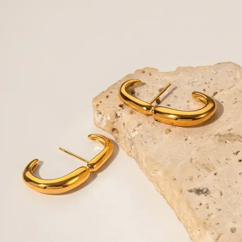 JDET565 18k gold stainless steel geometric three-dimensional curve polished earrings women's jewelry wholesale