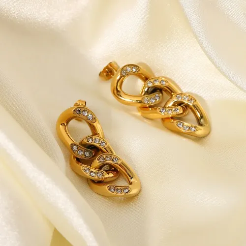 JDET351 Titanium Steel Plated 18k Gold Diamond Chain Earrings Women's Fashion Jewelry