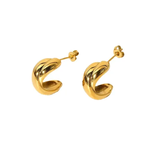 JDET370 Hoop Earrings 18K Gold Plated Stainless Steel Gold Retro Fashion Design Earrings For Women