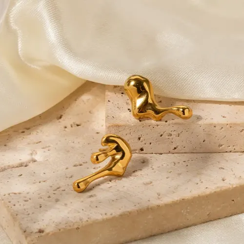 JDET574 18k gold stainless steel left and right irregular earrings wholesale