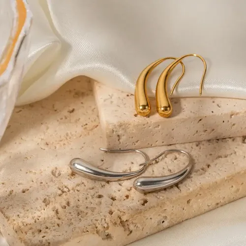 JDET526 16K Gold Stainless Steel Irregular Water Drop Stud Earrings Women's Geometric