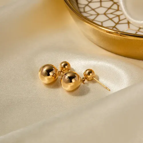 JDET811 16k gold stainless steel ball pendant long earrings wholesale