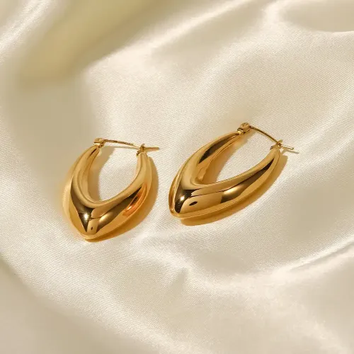 JDET240 18K Gold Stainless Steel Glossy Hollow Hoop Earrings