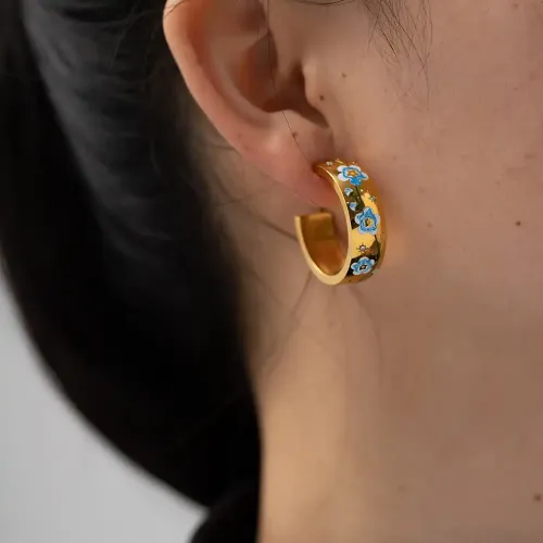JDET450 18k gold-plated stainless steel large white flower non-fading niche design earrings