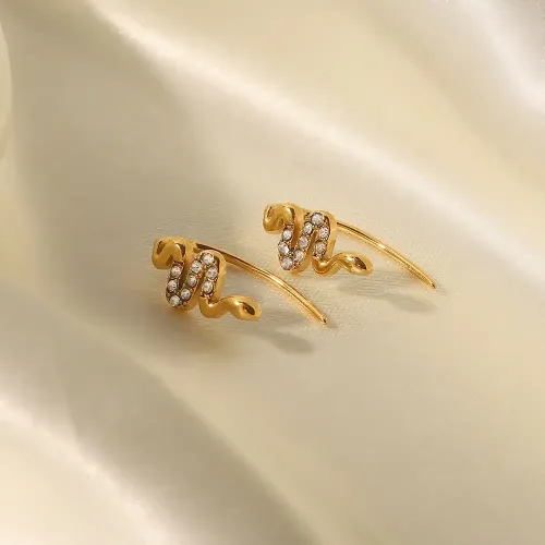 JDET179 18K gold stainless steel snake diamond pierced thread earrings