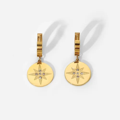 JDET924 14K Gold Octagram Circle Zircon Pendant Earrings Earrings Ladies Jewelry