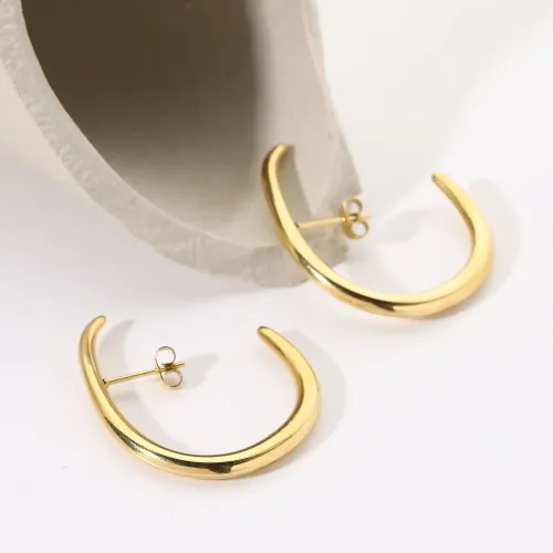 JDET631 Stainless Steel 14K Gold C-shaped Hook Ear Stud Earrings For Women