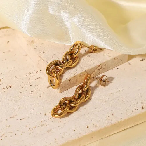 JDET340 18k Gold Plated Stainless Steel Jewelry Waterproof Long Chain Earrings For Gift Ornaments
