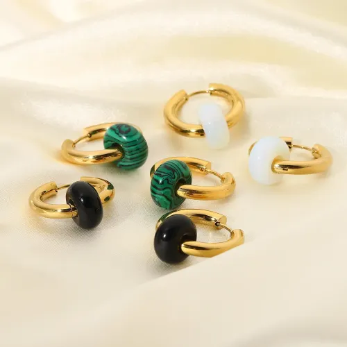 JDET362 18K Gold Plated Stainless Steel Double Layer Gold Plated Colorful Stone Earrings For Women