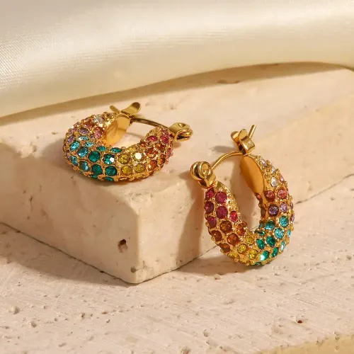 JDET672 18K gold-plated pavé colorful diamond earrings