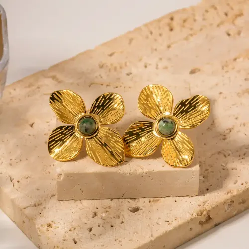 JDET480 18K Gold Radial Inlaid Natural Flower Earrings Wholesale