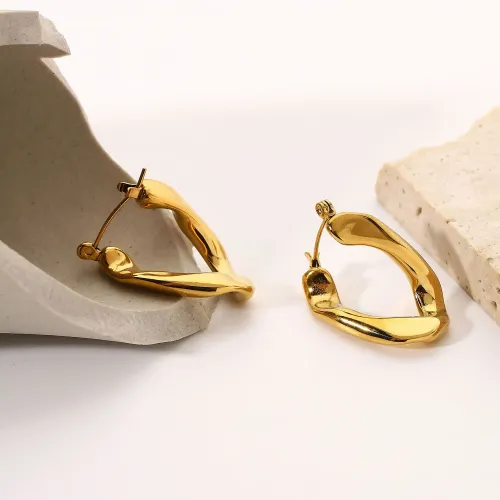 JDET347 18k Gold Stainless Steel Shaped Flat U-Hoop Earrings Jewelry