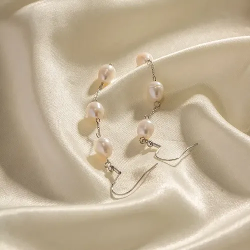 JDET432 Stainless Steel Natural Freshwater Pearl Tassel Earrings