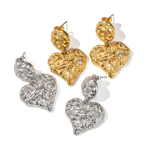 JDET684 18K Gold Stainless Steel Zircon Forging Heart Shape Pendant Earrings Wholesale