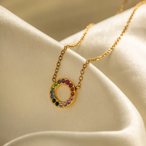 JDET433 18k gold colorful zircon inlaid circles do not fade advanced design sense earrings