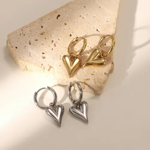 JDET758 14K Gold Three-dimensional Peach Heart Big Love Pendant Trendy Gold Stainless Steel Earrings Jewelry Women