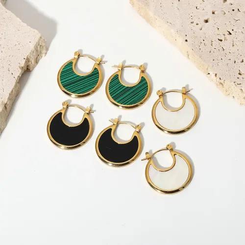 JDET377 Gold-plated stainless steel enamel moon fan-shaped malachite white earrings jewelry