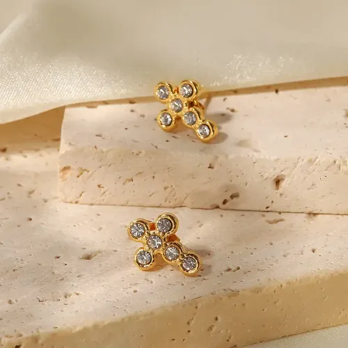 JDET497 Stainless Steel Diamond/Pearl Cross Earrings