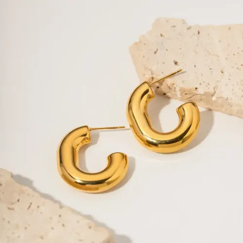 JDET609 18K gold stainless steel round tube U-shaped earrings wholesale