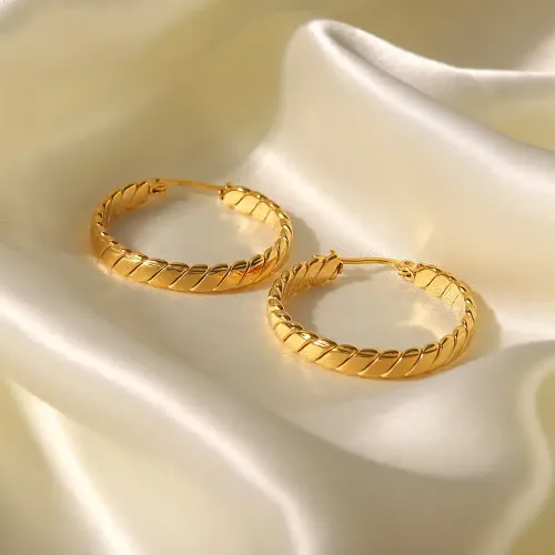 JDET173 Colorfast Flat Rib Hoop Geometric Earrings Earrings