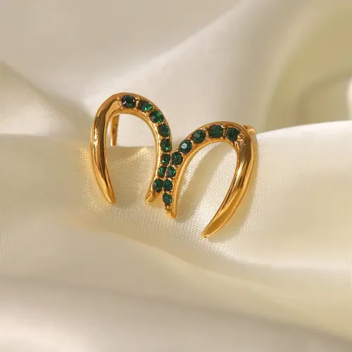 JDET429 Titanium steel non-fading pearl earrings with green/white zirconia earrings