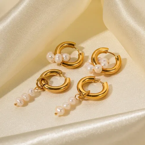 JDET678 18K gold-plated asymmetric natural freshwater pearl pendant earrings earrings jewelry