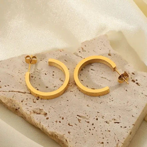 JDET716 18K gold-plated stainless steel Italian magazine C-shaped opening solid square tube earrings for women