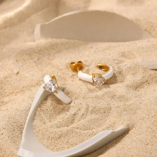 JDET284 Earrings White Drip Oil White Heart Zircon Inlaid Earrings Earrings