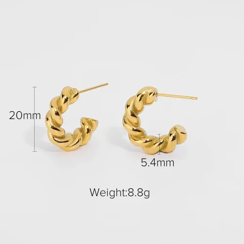 JDET386 Twist spiral spiral hoop 18K gold plated stainless steel gold ear jewelry