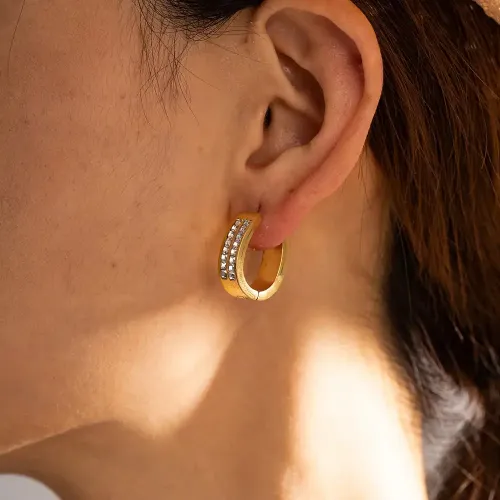 JDET692 16K gold stainless steel zircon open earrings wholesale