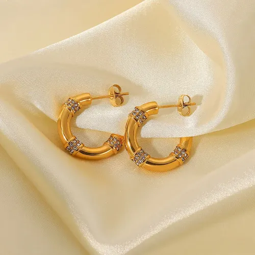JDET283 18K Gold Rope Knot Inlaid Zirconia Geometric Earrings