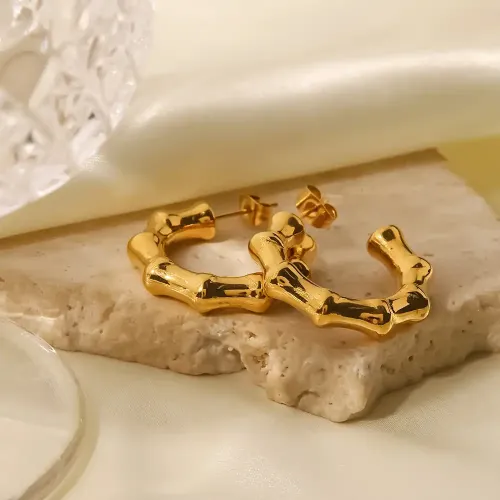 JDET200 Geometric Stainless Steel 18K Gold Plated Large Bamboo Earrings