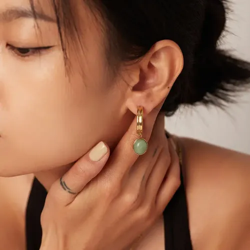 JDET687 Green Agate Pendant C Shape Pendant Earrings Gold Women Jewelry Stud Earrings