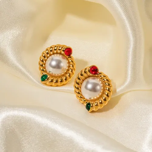 JDET840 18k gold stainless steel symmetrical textured shell bead earrings