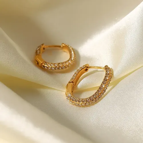 JDET260 Stainless Steel Geometric U-Shaped Zircon Earrings