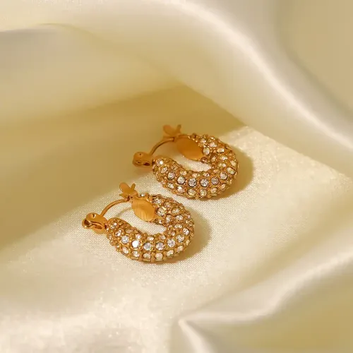 JDET399 18k gold plated stainless steel hoop earrings with cubic zirconia