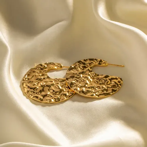 JDET434 18k gold hammered stainless steel non-fading earrings