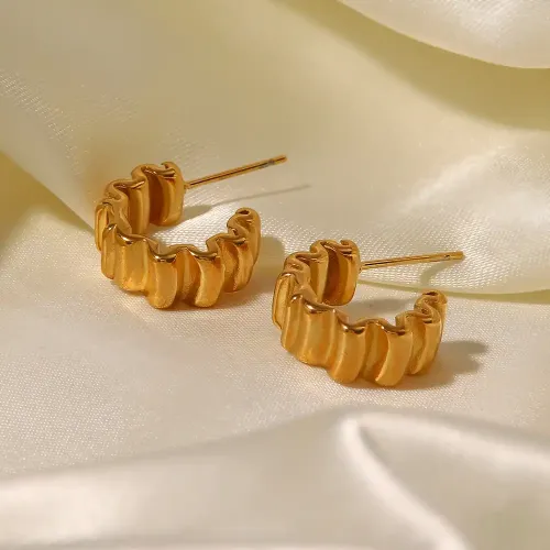 JDET660 Popular 18K gold-plated pleated C-shaped earrings