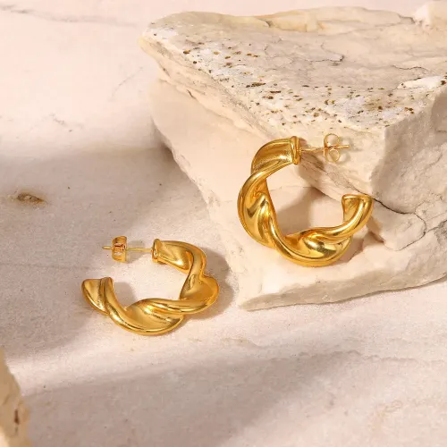 JDET294 18K Gold Plated Wedding Geometric Stainless Steel Twisted Hoop Earrings Jewelry