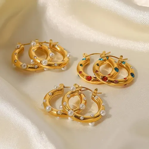 JDET872 Titanium steel ring 18K stainless steel inlaid pearl zircon women's earrings earrings