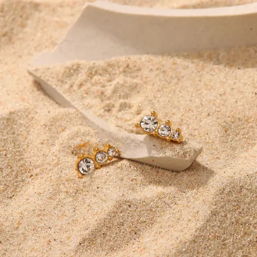 JDET288 18K gold white zircon array stainless steel earrings jewelry
