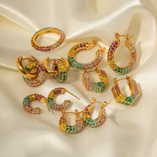 JDET624 Gold-plated earrings colorful diamond gold earrings women wholesale