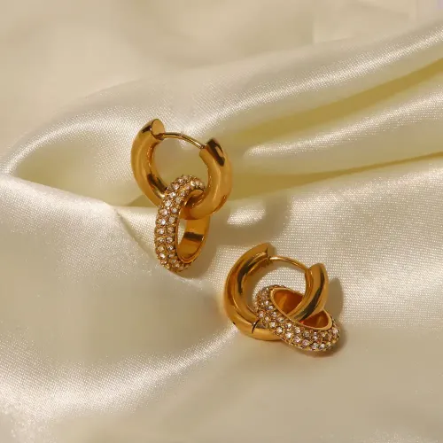 JDET809 Full Diamond Detachable Gold Women's Atmospheric Titanium Steel Earrings