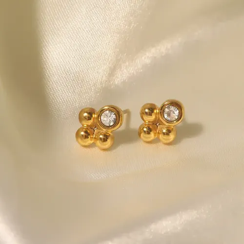 JDET663 Women's 18k Gold Plated Titanium Steel Earrings with White Diamonds