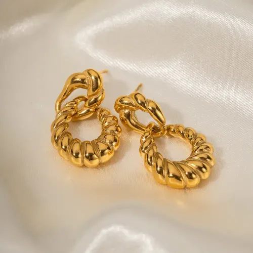 JDET605 18K Gold Stainless Steel Hemp Pattern Thread Earrings Stainless Steel Women's Earrings Jewelry