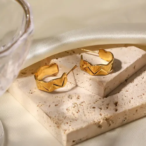 JDET220 18K gold plated stainless steel irregular earrings