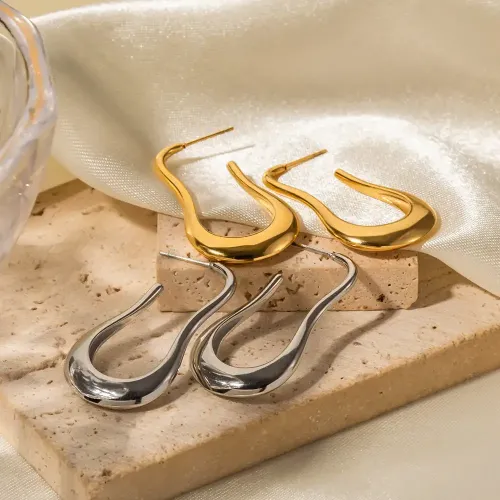 JDET557 Titanium Steel 16K Gold Stainless Steel Minimalist Water Drop Long U Shape Earrings Jewelry Wholesale