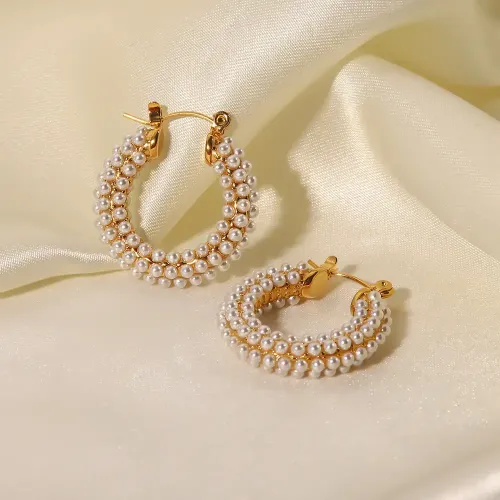 JDET657 Titanium Steel Women's Geometric Pearl Earrings Jewelry
