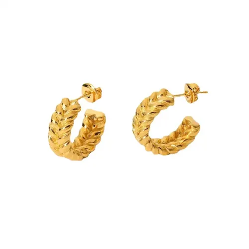 JDET382 Stainless Steel C Shape Earrings Double Wheat Shape Hoop Earrings for Women